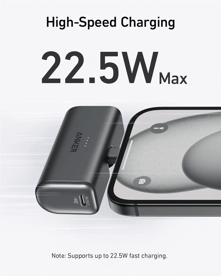باور بانك أنكر Nano – سعة 5000mAh – شحن سريع 22.5 واط – موصل USB-C مدمج – أسود - Newtech Store