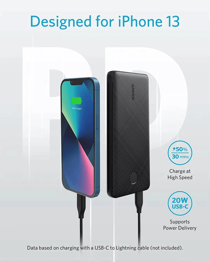 باور بانك أنكر PowerCore Slim – سعة 10,000mAh – تصميم نحيف وأنيق – أسود - Newtech Store