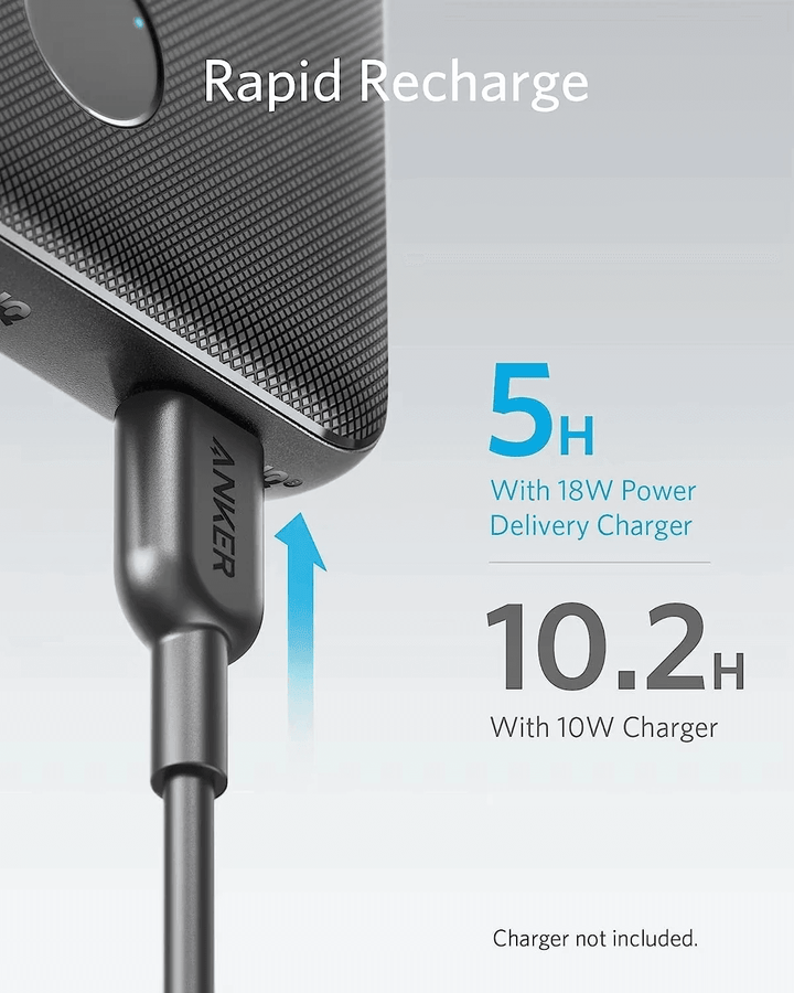 باور بانك أنكر PowerCore Slim – سعة 10,000mAh – تصميم نحيف وأنيق – أسود - Newtech Store