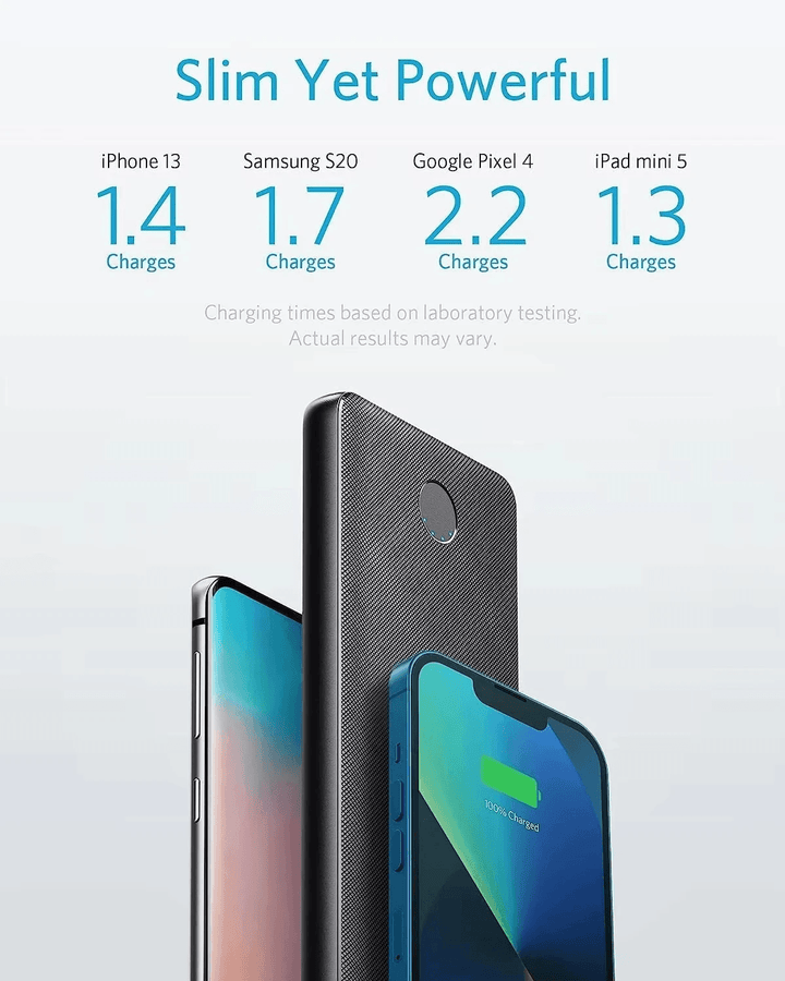 باور بانك أنكر PowerCore Slim – سعة 10,000mAh – تصميم نحيف وأنيق – أسود - Newtech Store
