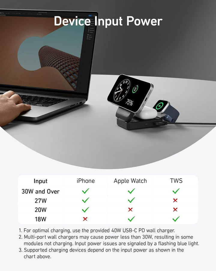 Anker MagGo (15W، قابل للطي 3 في 1) – شحن متعدد الاستخدام اسود - Newtech Store