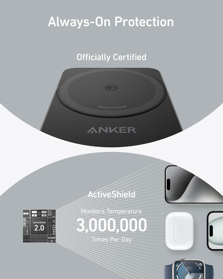 Anker MagGo (15W، قابل للطي 3 في 1) – شحن متعدد الاستخدام اسود - Newtech Store