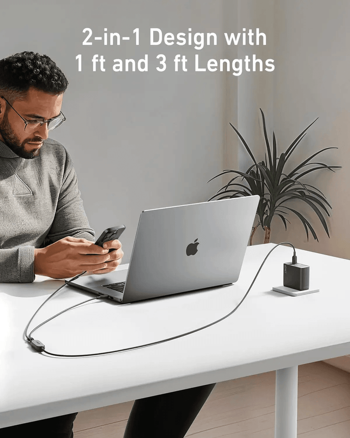 كابل أنكر 2 في 1 – USB-C إلى USB-C بقدرة 140 واط – بطول 1.2 متر – أسود - Newtech Store