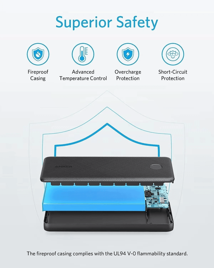 باور بانك أنكر PowerCore Slim – سعة 10,000mAh – تصميم نحيف وأنيق – أسود - Newtech Store