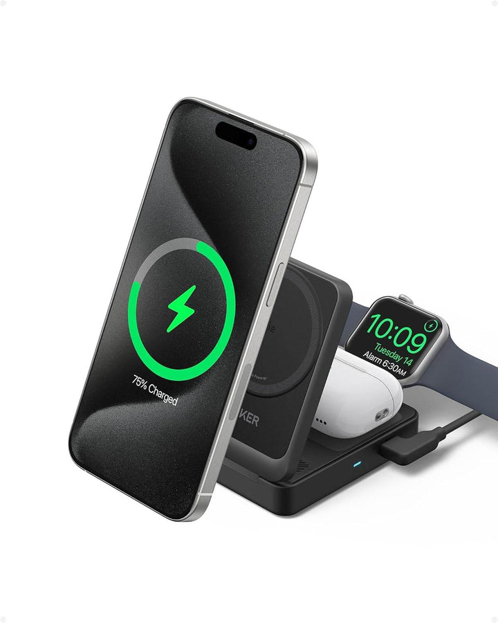 Anker MagGo (15W، قابل للطي 3 في 1) – شحن متعدد الاستخدام اسود - Newtech Store