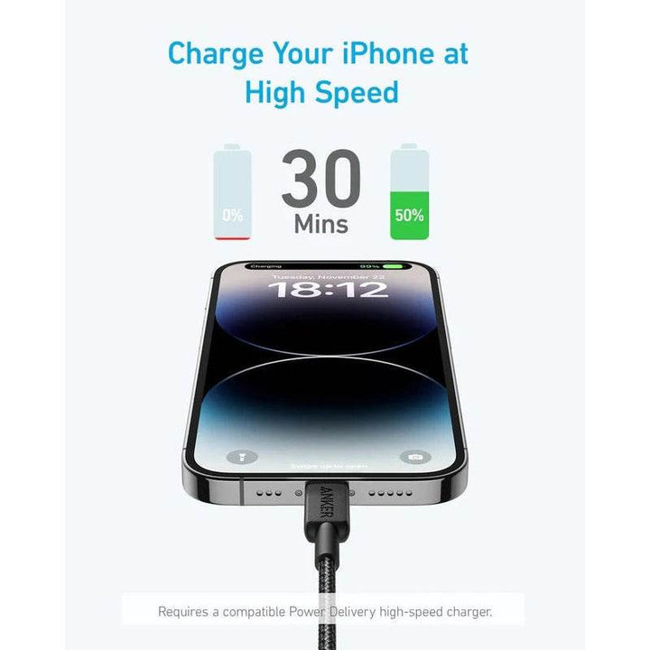 كابل أنكر 322 – USB-C إلى Lightning مضفّر (0.9 متر) – أسود - Newtech Store
