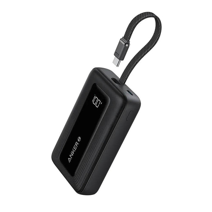 باور بانك Zolo من أنكر – سعة 10,000mAh مع كابل USB-C مدمج – شحن سريع 30 واط – أسود - Newtech Store