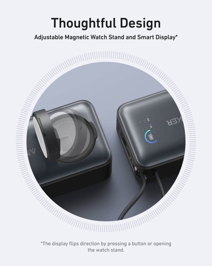 باور بانك أنكر MagGo – سعة 10,000mAh مع شحن Apple Watch وكابل USB - C مدمج – أسود - Newtech Store