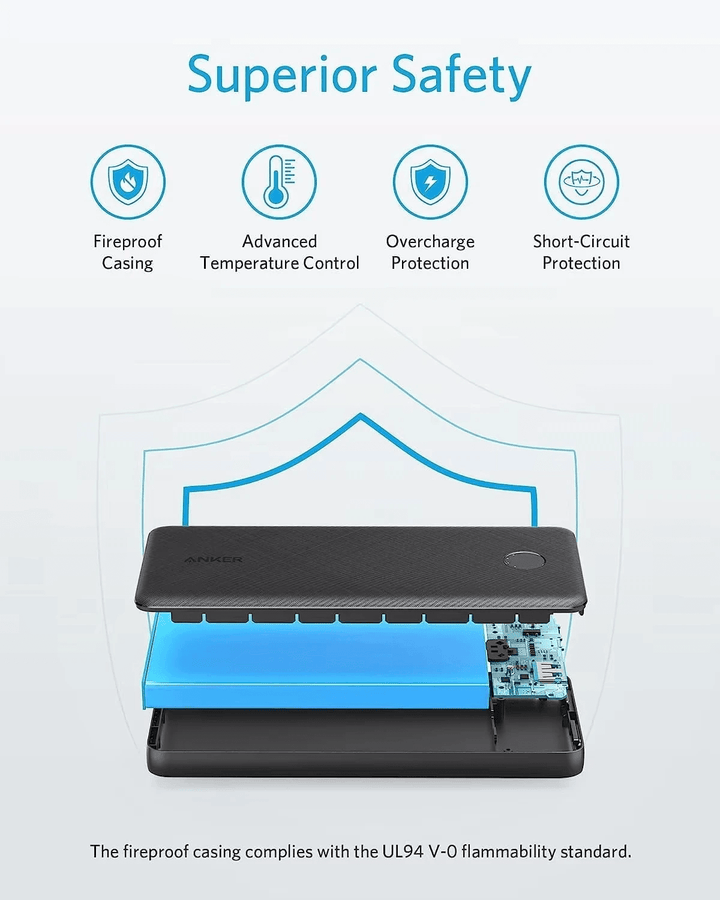 باور بانك أنكر PowerCore Slim – سعة 10,000mAh – تصميم نحيف وأنيق – أسود - Newtech Store