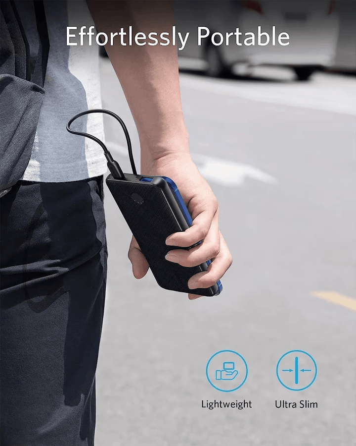 باور بانك أنكر PowerCore Slim – سعة 10,000mAh – تصميم نحيف وأنيق – أسود - Newtech Store