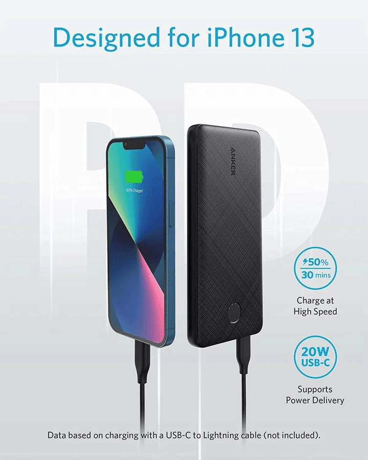 باور بانك أنكر PowerCore Slim – سعة 10,000mAh – تصميم نحيف وأنيق – أسود - Newtech Store