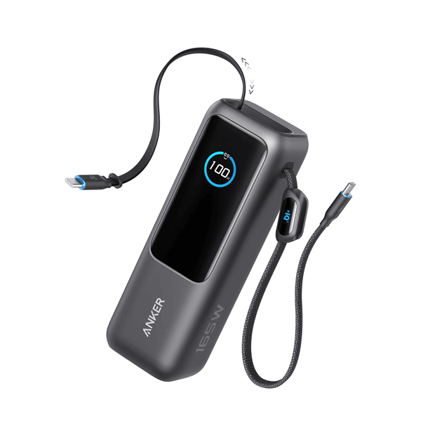 باور بانك أنكر – سعة 25,000mAh، قدرة شحن 165 واط – بكوابل مدمجة وقابلة للسحب – أسود - Newtech Store