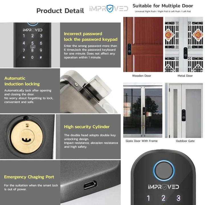 إمبروفيد قفل باب ذكي إصدار Smart Lock 909 - Newtech Store