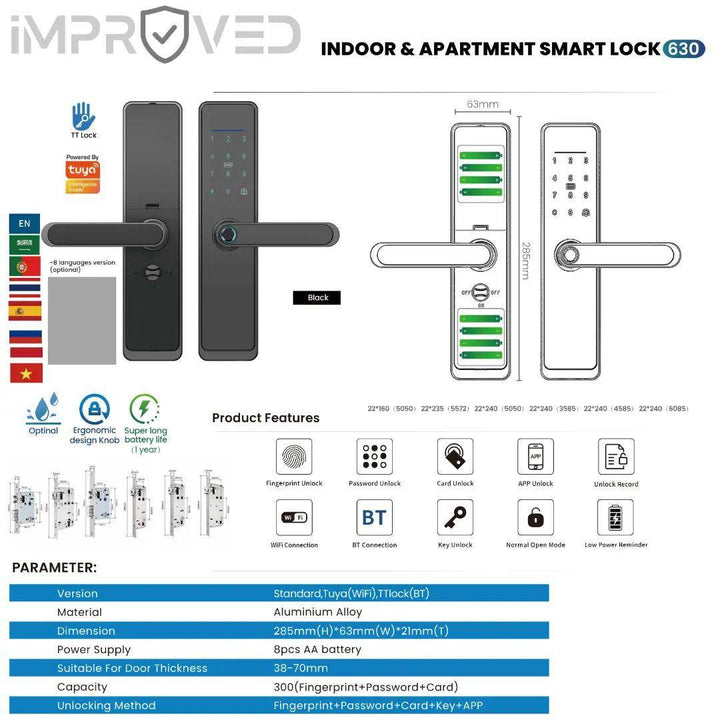 إمبروفيد قفل باب ذكي إصدار Smart Lock S630 - Newtech Store