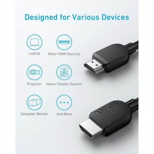 كيبل أنكر HDMI 2.1 – بدقة 8K وطول 1.8 متر – أسود - Newtech Store
