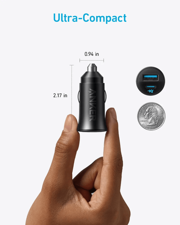 شاحن السيارة أنكر – 30 واط بمنفذ USB - C وUSB - A للشحن السريع – أسود - Newtech Store
