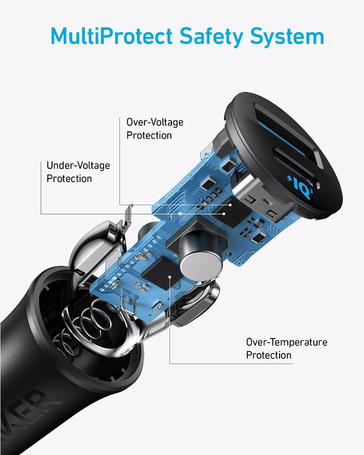 شاحن السيارة أنكر – 30 واط بمنفذ USB - C وUSB - A للشحن السريع – أسود - Newtech Store
