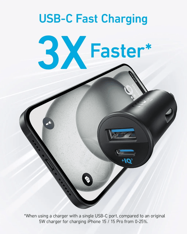شاحن السيارة أنكر – 30 واط بمنفذ USB - C وUSB - A للشحن السريع – أسود - Newtech Store