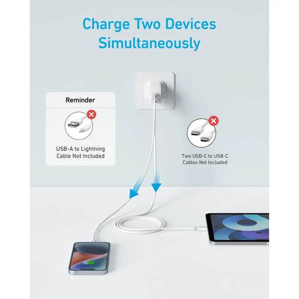 شاحن أنكر Select – 20 واط بمنفذين (USB - C + USB - A) – أبيض - Newtech Store