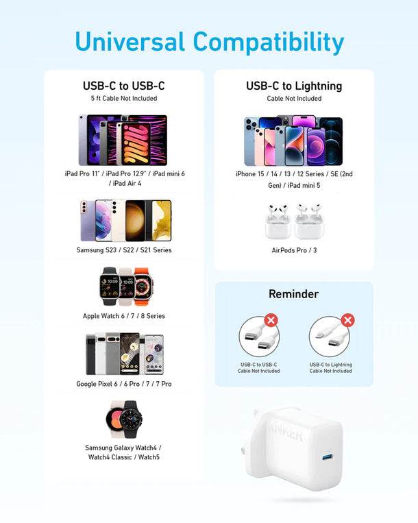 شاحن أنكر Select – بقدرة 20 واط، لون أبيض - Newtech Store