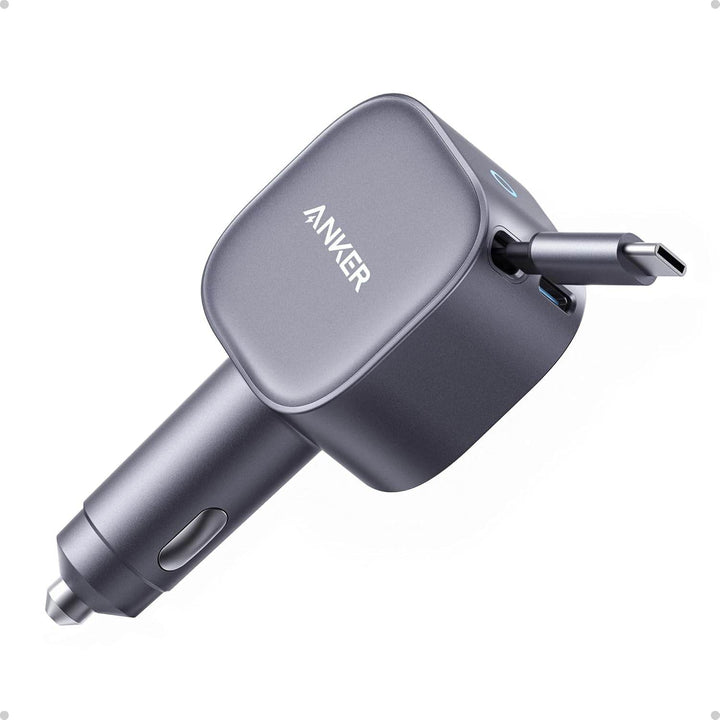 شاحن سيارة أنكر Nano – قدرة 75 واط، بمنفذ USB - C وكابل USB - C قابل للسحب – فضي - Newtech Store