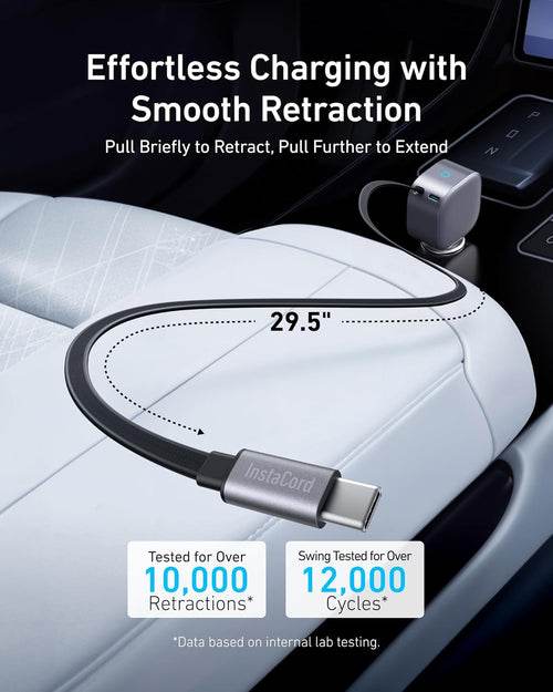 شاحن سيارة أنكر Nano – قدرة 75 واط، بمنفذ USB - C وكابل USB - C قابل للسحب – فضي - Newtech Store